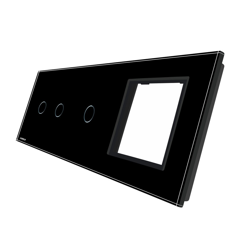 Panou intrerupator dublu+simplu+ priza Livolo din sticla, Negru