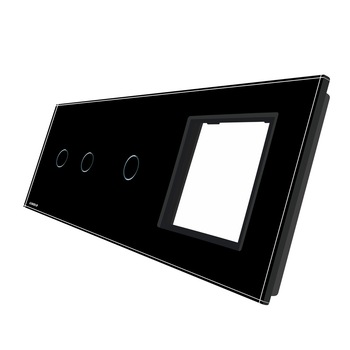 Panou intrerupator dublu+simplu+ priza Livolo din sticla, Negru Panou intrerupator dublu+simplu+ priza Livolo din sticla, Negru