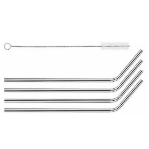 Paie reutilizabile curbate, inox, set 4 buc cu perie