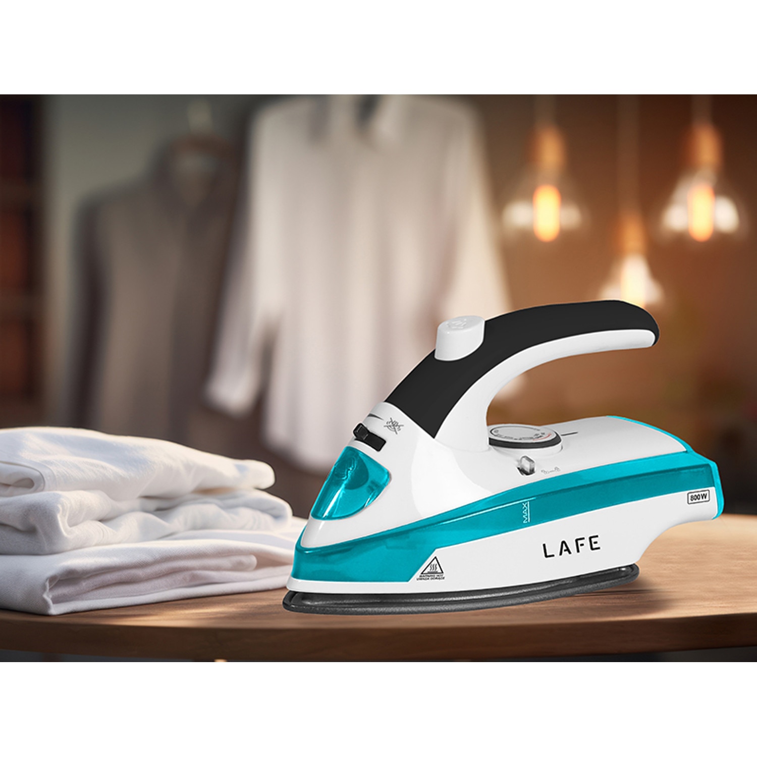 Fier de calcat portabil Lafe, 800W, functie de abur, talpa teflonata, maner pliabil