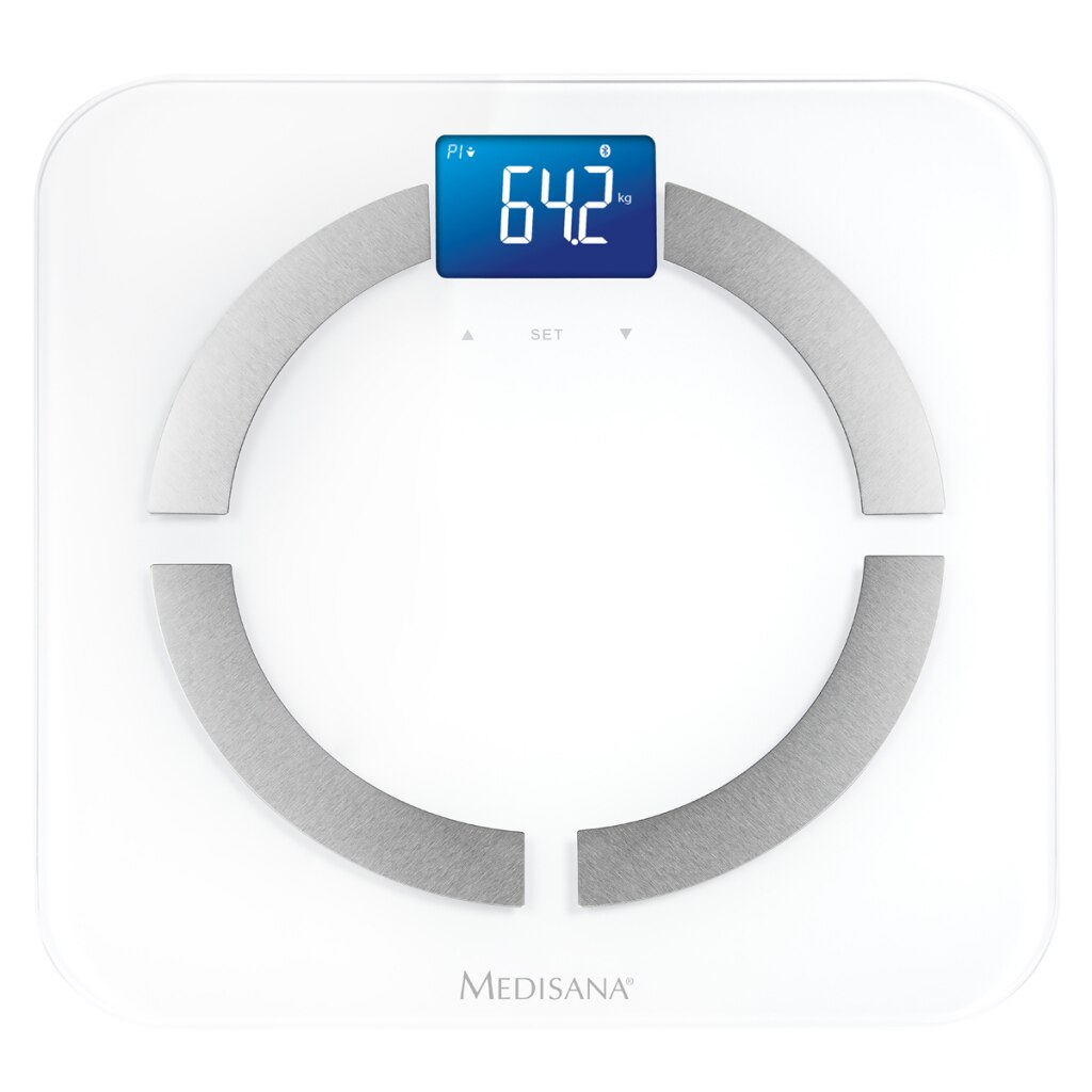 Cantar electronic Medisana BS 430 40422, 180 kg, Ecran LCD, Bluetooth, Analizator corporal, Oprire automata, 10x locatii de memorie, Alb