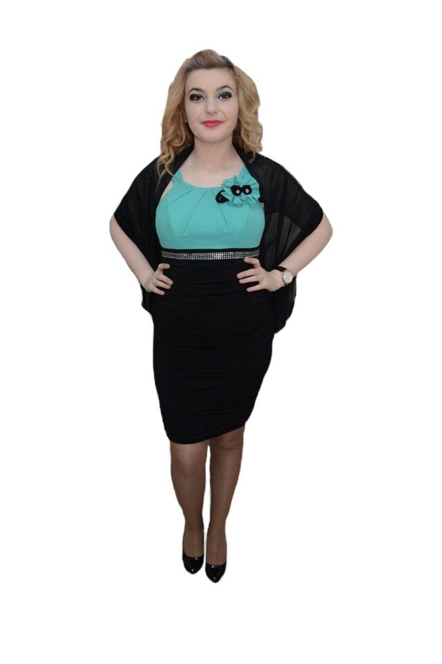 Rochie dama cu floare moderna aplicata, D&J Exclusive, Turcoaz