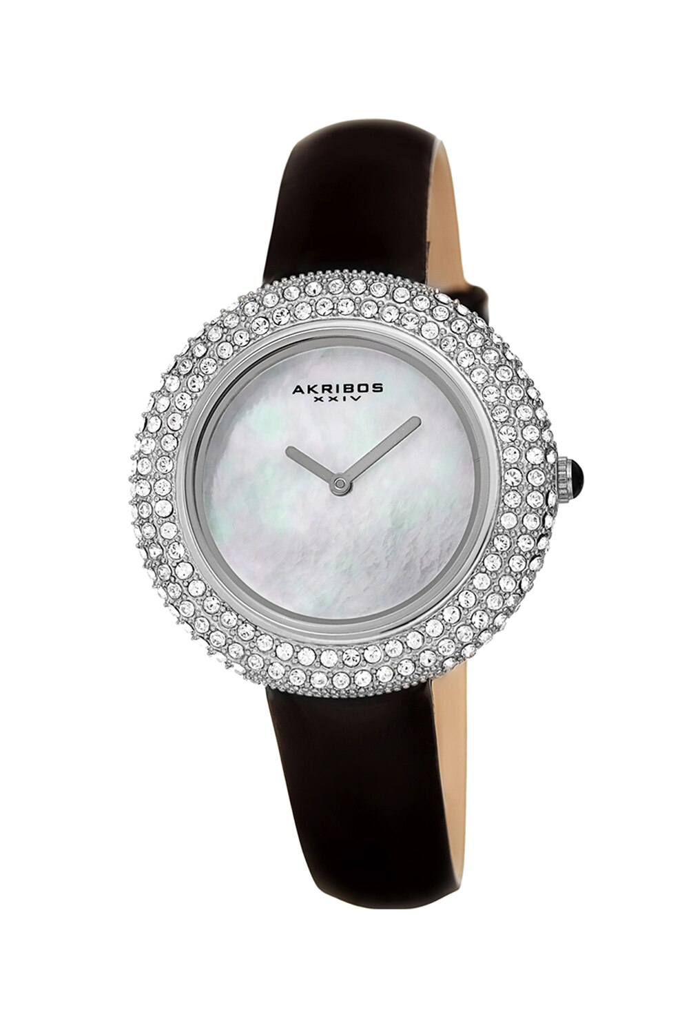 AKRIBOS XXIV, Ceas cu o curea de piele si cristale pe coroana, Negru
