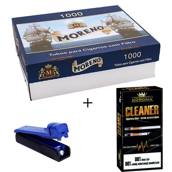 Set Tuburi tigari pentru injectat tutun Moreno filtru alb 1000 bucatiplus aparat injectat si filtre antinicotina mustiuc Korona Set Tuburi tigari pentru injectat tutun Moreno filtru alb 1000 bucatiplus aparat injectat si filtre antinicotina mustiuc Korona