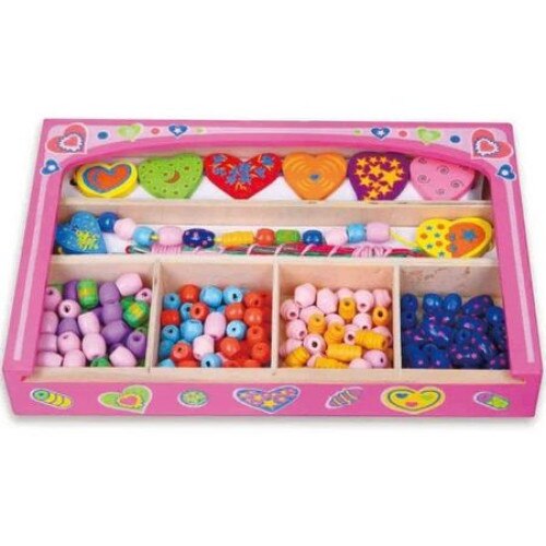 Caseta din lemn cu bijuterii New Classic Toys, 180 margele, MGC