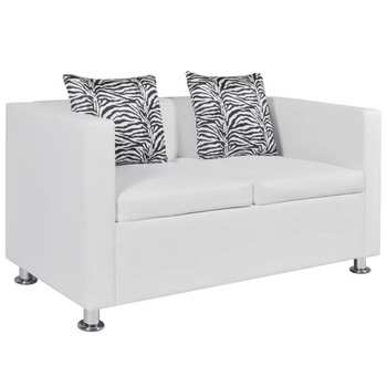 Canapea cu 2 locuri, vidaXL, tapiterie piele artificiala, alb, 120 x 62,5 x 63 cm