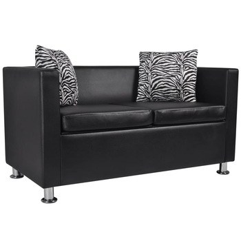 Canapea cu 2 locuri, vidaXL, tapiterie piele artificiala, negru, 120 x 62,5 x 63 cm Canapea cu 2 locuri, vidaXL, tapiterie piele artificiala, negru, 120 x 62,5 x 63 cm
