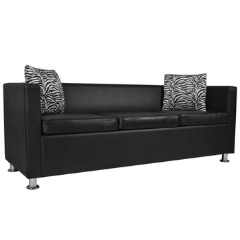 Canapea cu 3 locuri, vidaXL, piele artificiala, negru, 170 x 62,5 x 63 cm Canapea cu 3 locuri, vidaXL, piele artificiala, negru, 170 x 62,5 x 63 cm