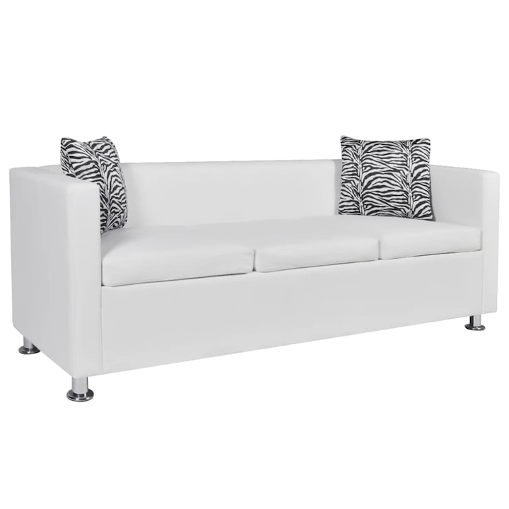 Canapea cu 3 locuri, vidaXL, tapiterie piele artificiala, alb, 170 x 62,5 x 63 cm