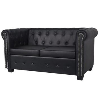 Canapea Chesterfield cu 2 locuri, vidaXL, piele artificiala, negru, 145,5 x 76 x 70 cm Canapea Chesterfield cu 2 locuri, vidaXL, piele artificiala, negru, 145,5 x 76 x 70 cm