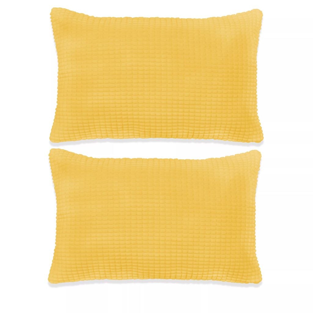 Set de 2 perne decorative, vidaXL, Velur cu model patratele, 40 x 60 cm, Galben