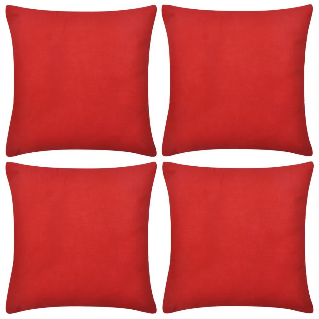 Set de 4 huse pentru perne decorative, vidaXL, Bumbac, 40 x 40 cm, Rosu