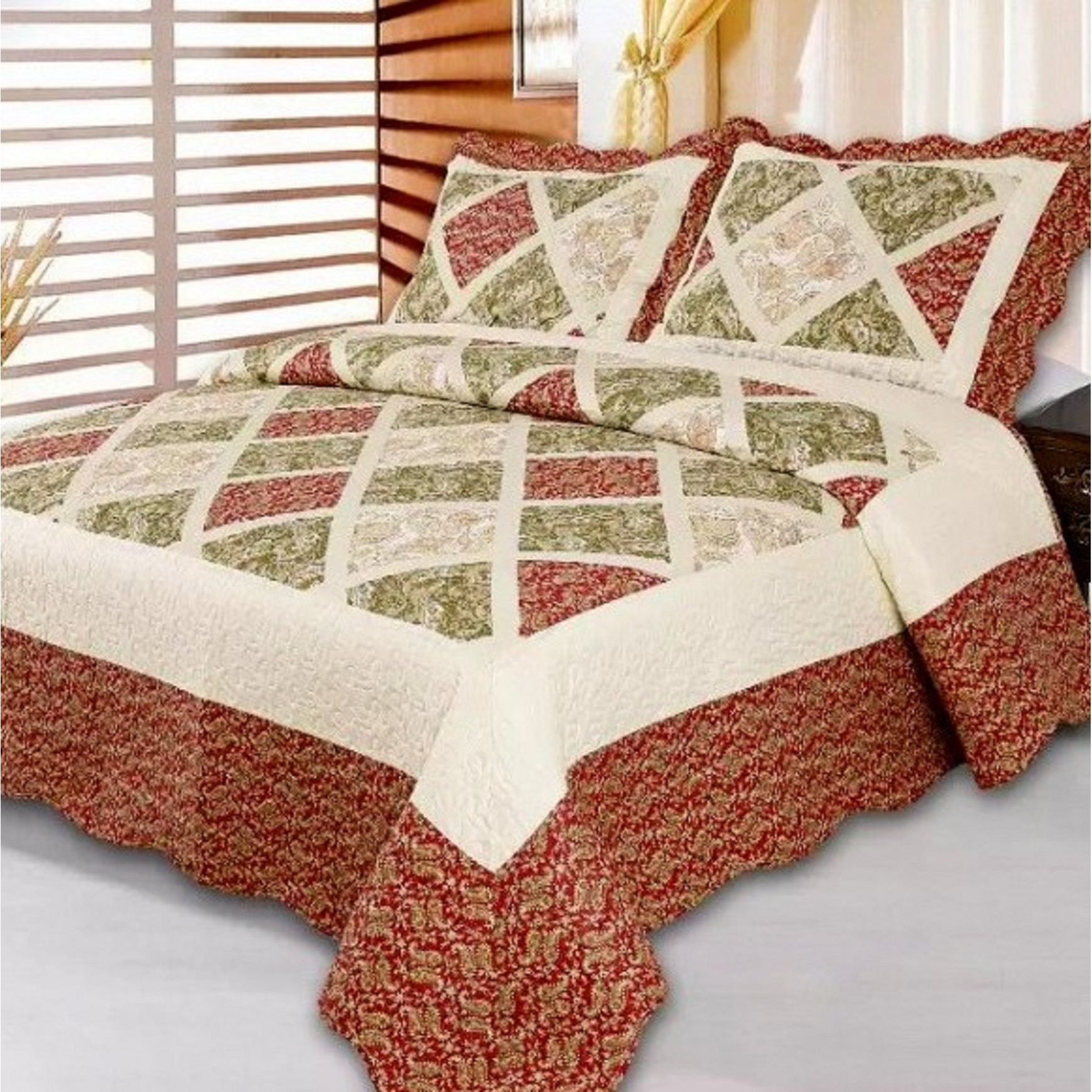 Cuvertura de pat matlasata pentru 2 persoane, 3 piese, bumbac, multicolor model Vika936