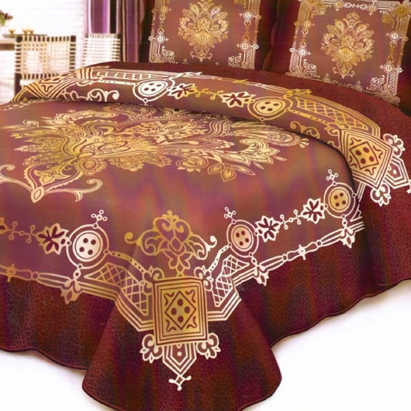 Cuvertura de pat matlasata pentru 2 persoane, 3 piese, bumbac, multicolor model JN941