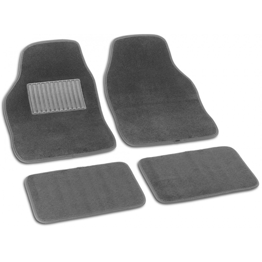 Set alcatuit din patru bucati de covorase din materiale textile, de culoare gri, cu urmatoarele dimensiuni - covorase fata : 43x64 cm - covorase spate : 41x29 cm