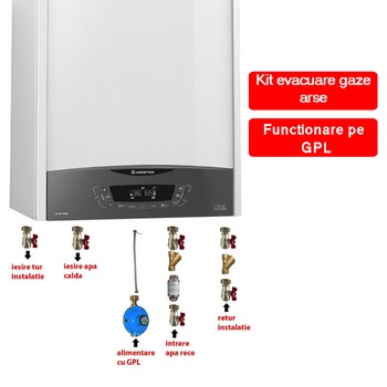 Centrala termica cu functionare pe GPL Ariston Clas One 24 KW, condensatie, kit evacuare si pachet de instalare necesar pentru montaj, colete asigurate prin curier Centrala termica cu functionare pe GPL Ariston Clas One 24 KW, condensatie, kit evacuare si pachet de instalare necesar pentru montaj, colete asigurate prin curier