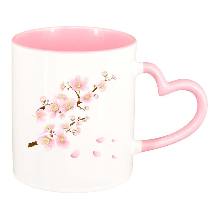 Cana "Flowering Tree", interior roz, maner inima, 330ml, D466