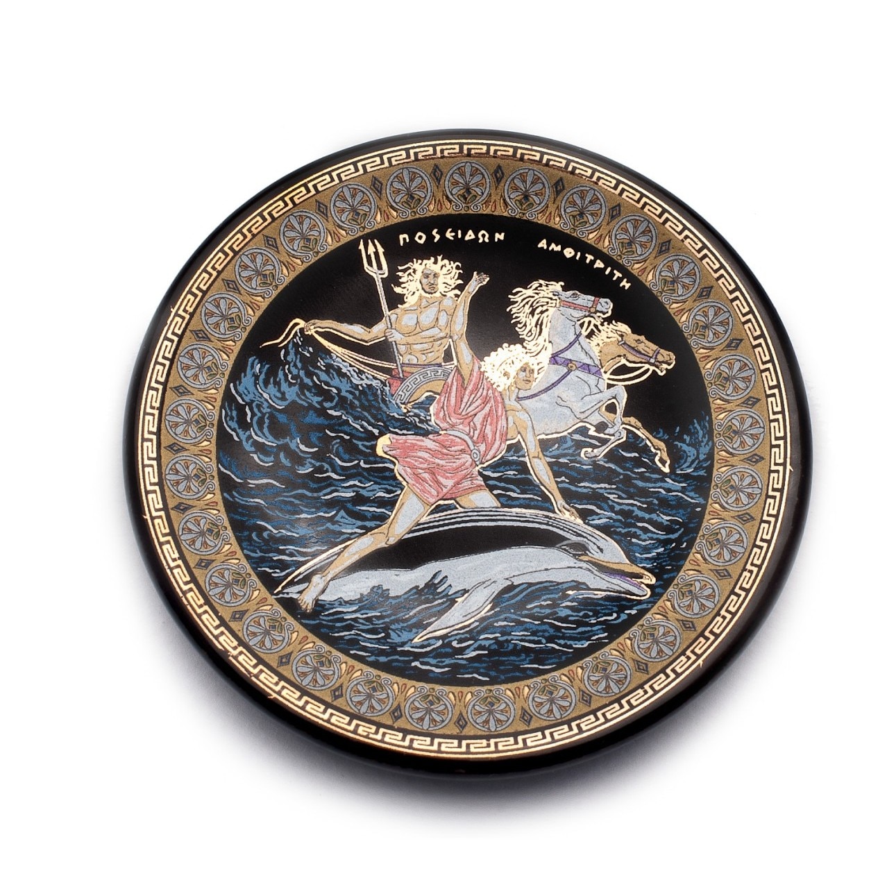 Platou decorativ lucrat manual cu foita de aur 24k - 10cm