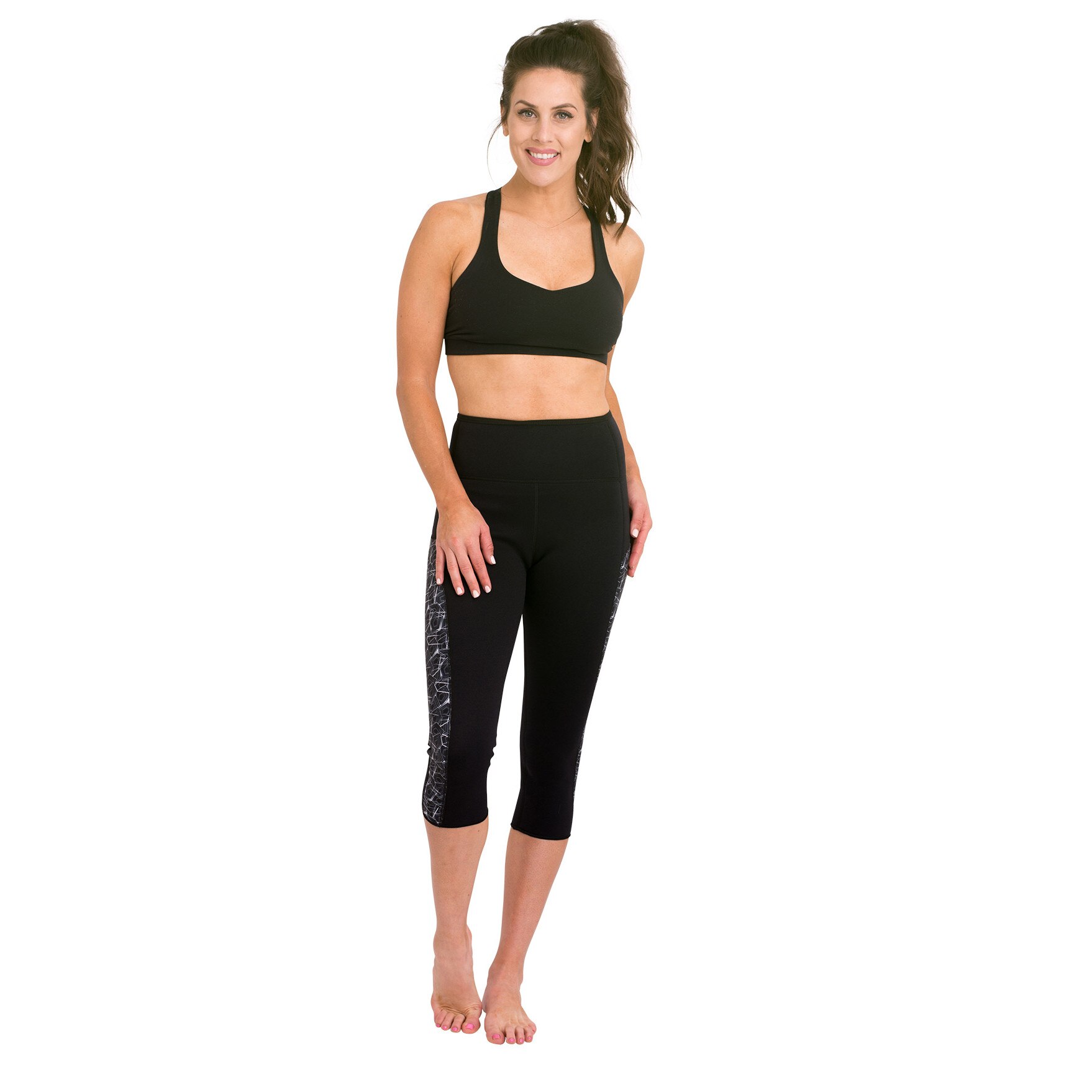 Pantaloni fitness Delfin Spa, capri neopren, Mystic Maze, Negru