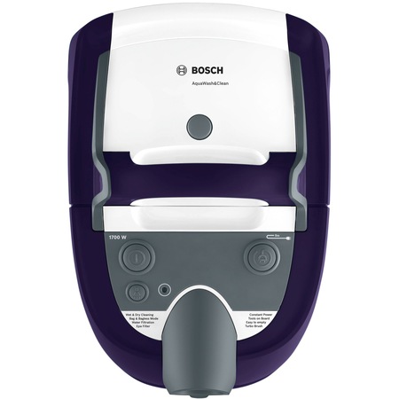 Aspirator cu spalare Bosch BWD41740, 1700 W, 5 L, Filtru Epa, Perie Turbo, tub telescopic din metal, Alb/Mov