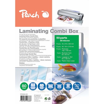 Folii laminare Peach combinate 80microni 10A4+10A5+15foto+5carti de vizita+5etichete bagaj PPC500-001 510407 Folii laminare Peach combinate 80microni 10A4+10A5+15foto+5carti de vizita+5etichete bagaj PPC500-001 510407