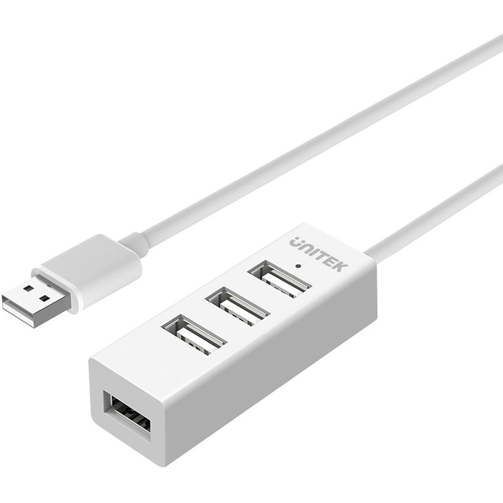 Хъб UNITEK Y-2146, USB 2.0, 480 Mbit/s, бял