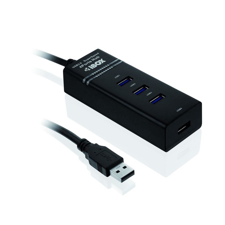 ХЪБ USB 3.0, 4 порта, I-BOX, черен
