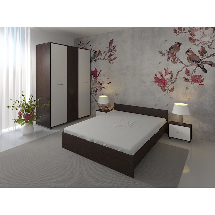 Set dormitor Tamalia, wenge-alb,pat 160 x 200 cm