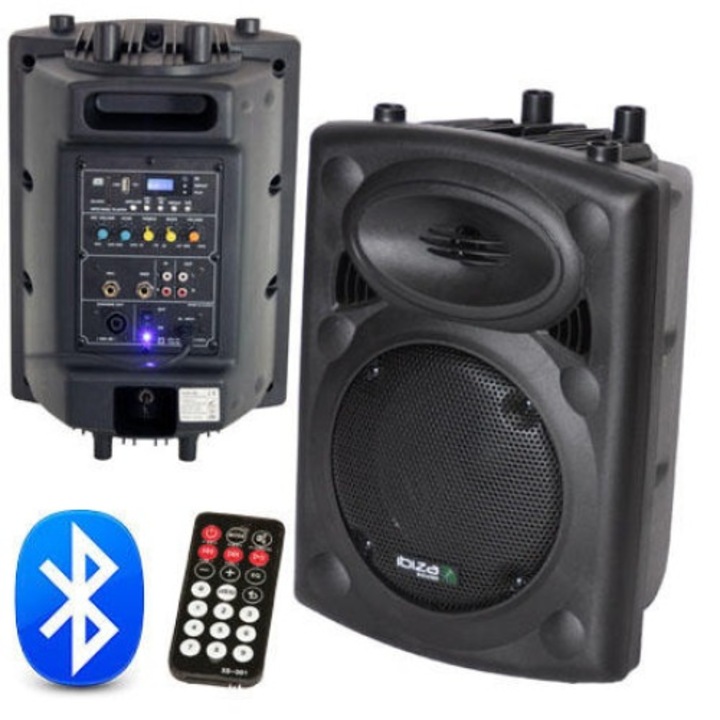 Boxa Activa Ibiza Sounds, 8 inch/20 cm, Port USB/MP3/Telecomanda inclusa, Conectivitate Bluetooth, Putere 200 W, Sensibilitate 96 dB, Banda de trecere 50 Hz - 20 kHz, Negru