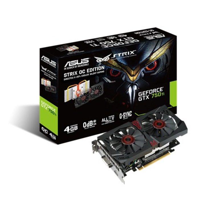 Видео карта ASUS GeForce® GTX 750 Ti OC STRIX, 4GB GDDR5, 128-bit