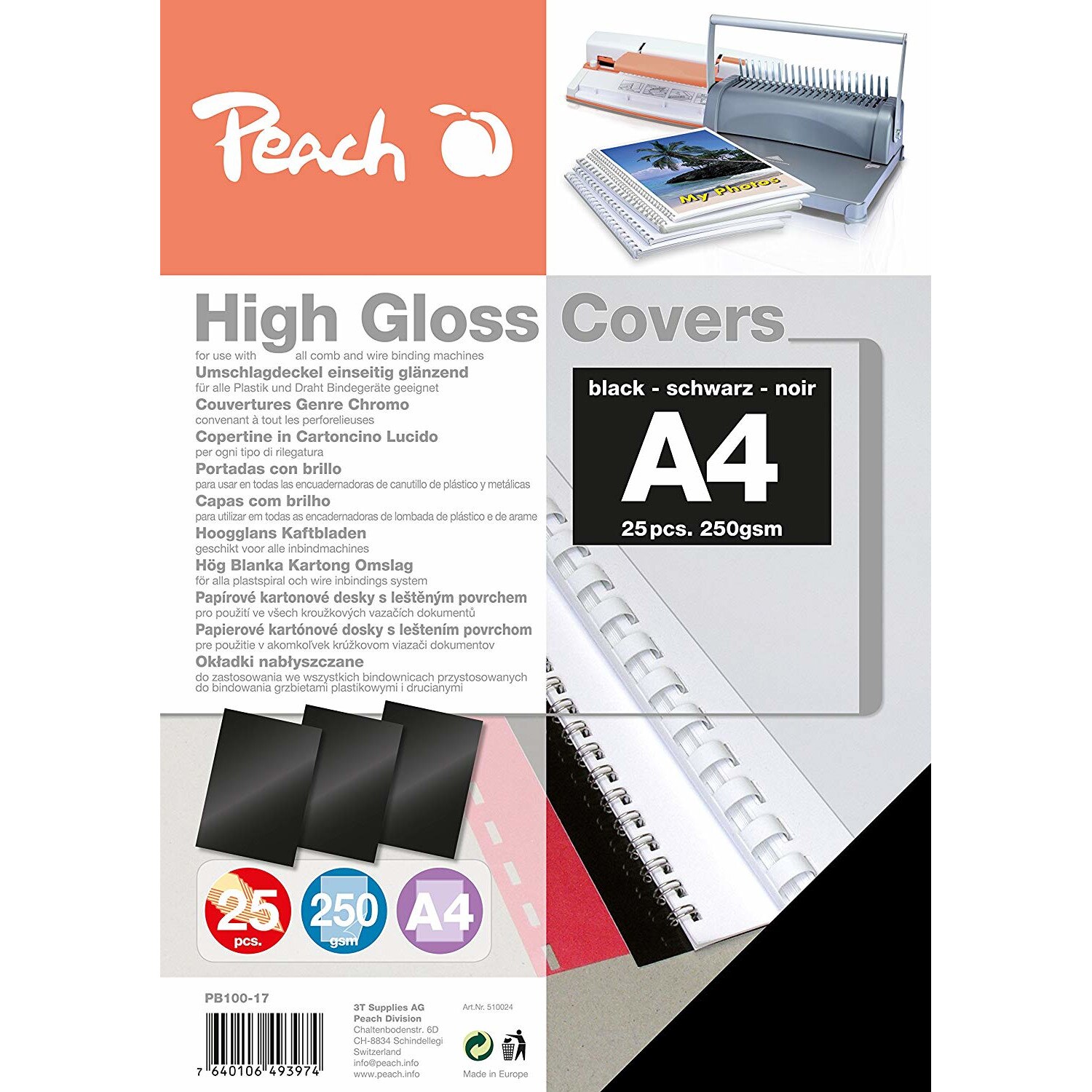 Coperta A4 spate lucioasa neagra 250gsm Peach 25/set PB100-17 510024