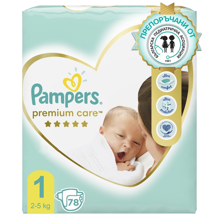 Пелени Pampers Premium Care New baby, Новородени, 78 броя