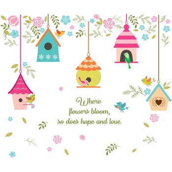 Autocolant camera bebe - Casute pentru pasari - 120x100 cm Autocolant camera bebe - Casute pentru pasari - 120x100 cm