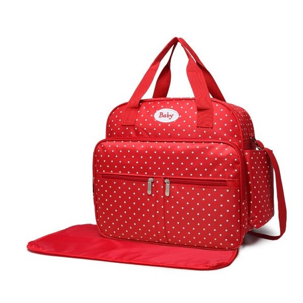 Geanta mamici, Baby, rosie cu buline, 37x29x15.5 cm