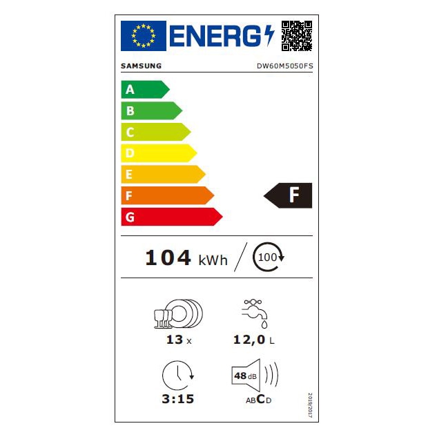 Masina de spalat vase Samsung DW60M5050FS/EC , 13 seturi, 5 programe, Clasa F, Afisaj LED, 60 cm, Inox