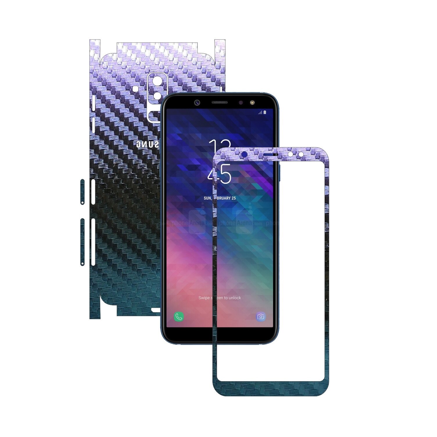 Folie Protectie Carbon Skinz pentru Samsung Galaxy A6+ Plus (2018) - Carbon Cameleon 360 Cut, Skin Adeziv Full Body Cover pentru Rama Ecran, Carcasa Spate si Laterale