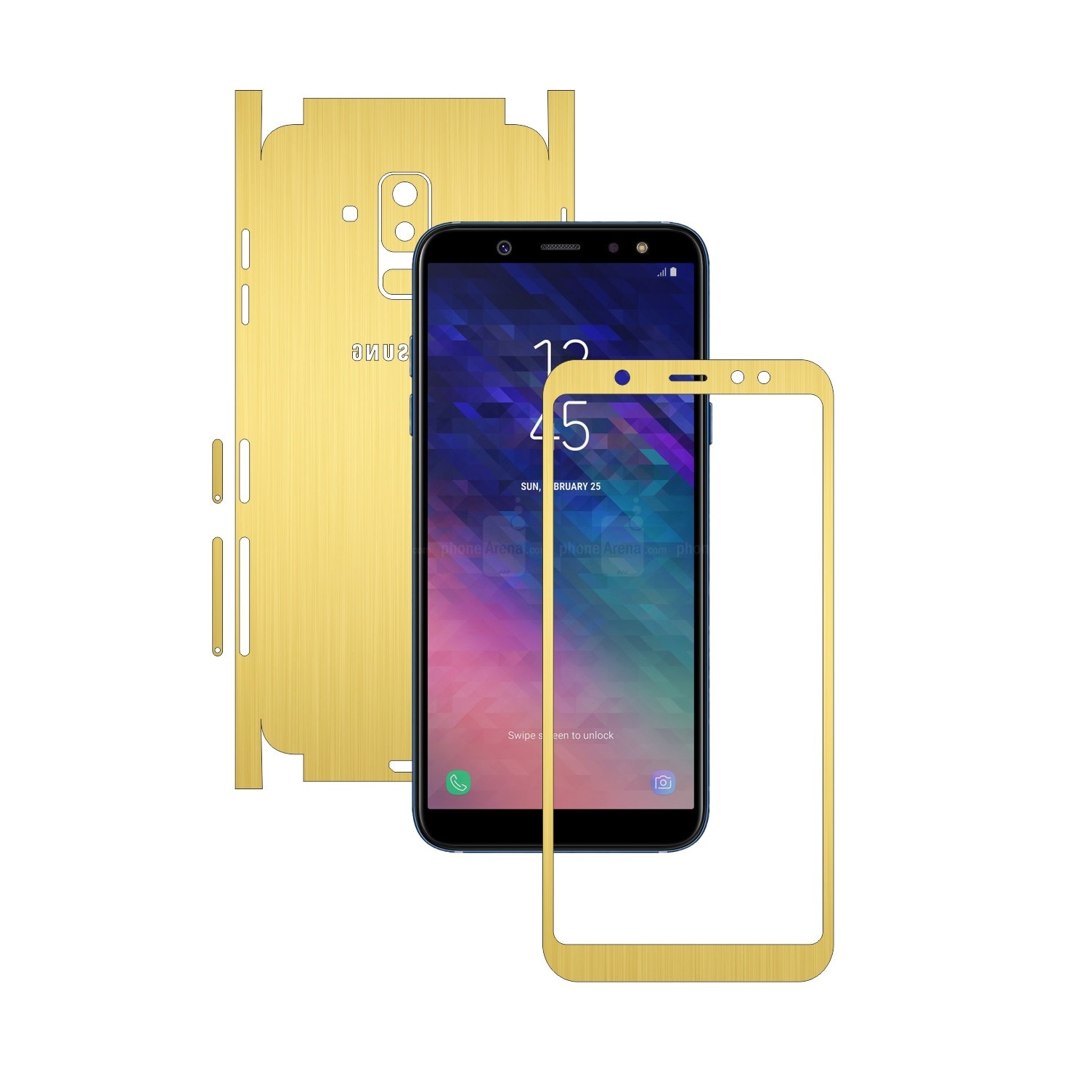 Folie Protectie Carbon Skinz pentru Samsung Galaxy A6+ Plus (2018) - Brushed Auriu 360 Cut, Skin Adeziv Full Body Cover pentru Rama Ecran, Carcasa Spate si Laterale