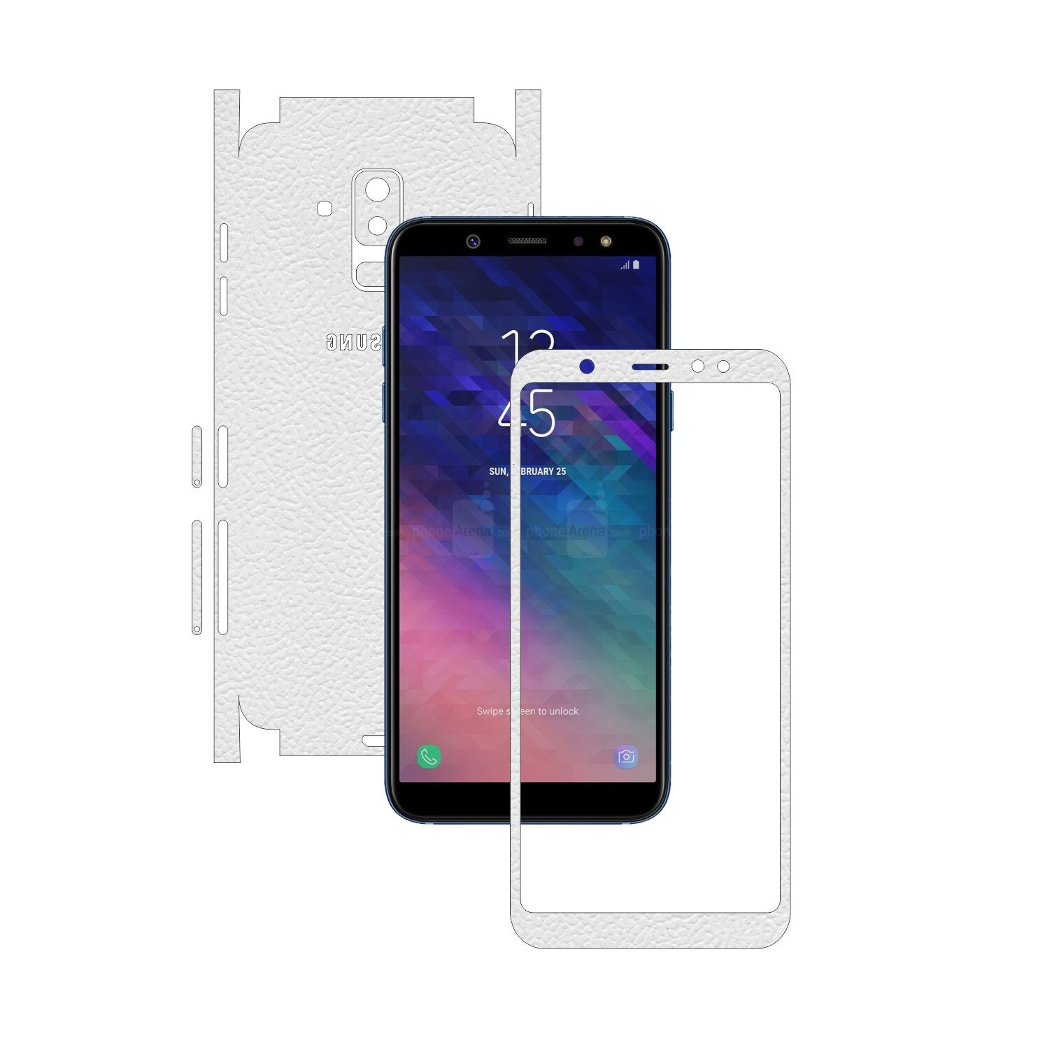 Folie Protectie Carbon Skinz pentru Samsung Galaxy A6+ Plus (2018) - Piele Alba 360 Cut, Skin Adeziv Full Body Cover pentru Rama Ecran, Carcasa Spate si Laterale