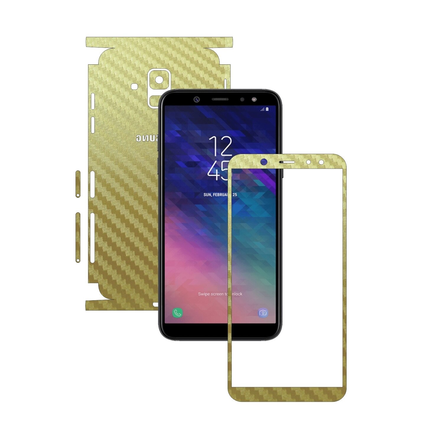 Folie Protectie Carbon Skinz pentru Samsung Galaxy A6 (2018) - Carbon Auriu 360 Cut, Skin Adeziv Full Body Cover pentru Rama Ecran, Carcasa Spate si Laterale