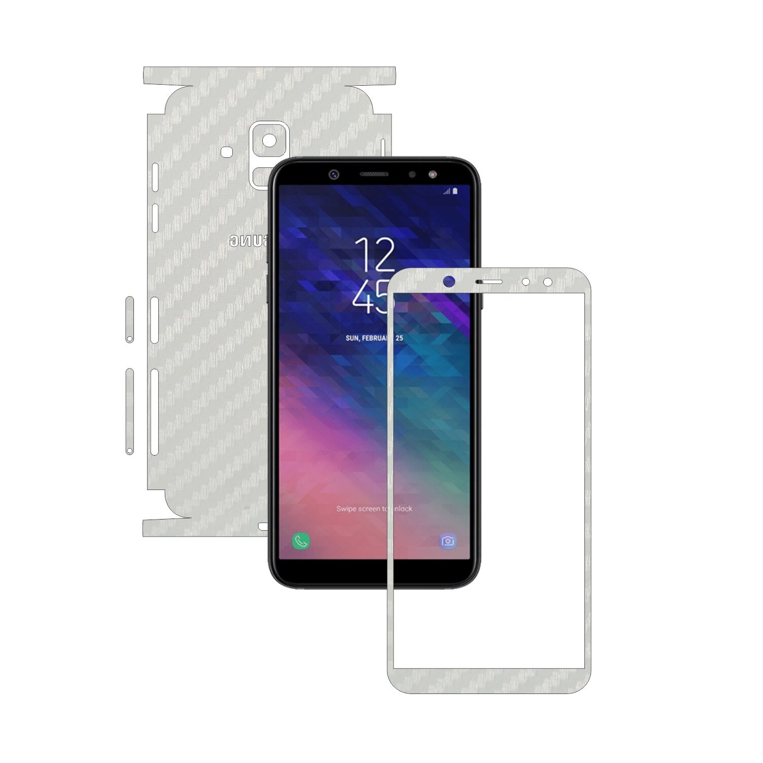 Folie Protectie Carbon Skinz pentru Samsung Galaxy A6 (2018) - Carbon Alb 360 Cut, Skin Adeziv Full Body Cover pentru Rama Ecran, Carcasa Spate si Laterale