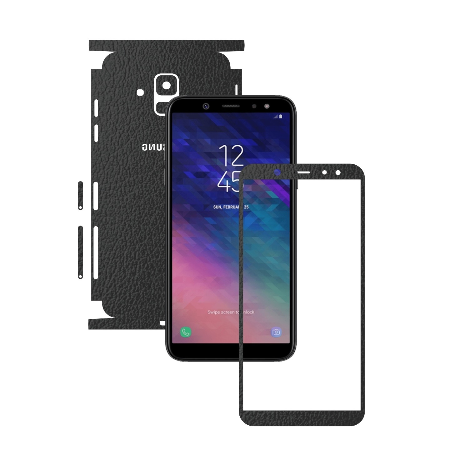 Folie Protectie Carbon Skinz pentru Samsung Galaxy A6 (2018) - Piele Neagra 360 Cut, Skin Adeziv Full Body Cover pentru Rama Ecran, Carcasa Spate si Laterale