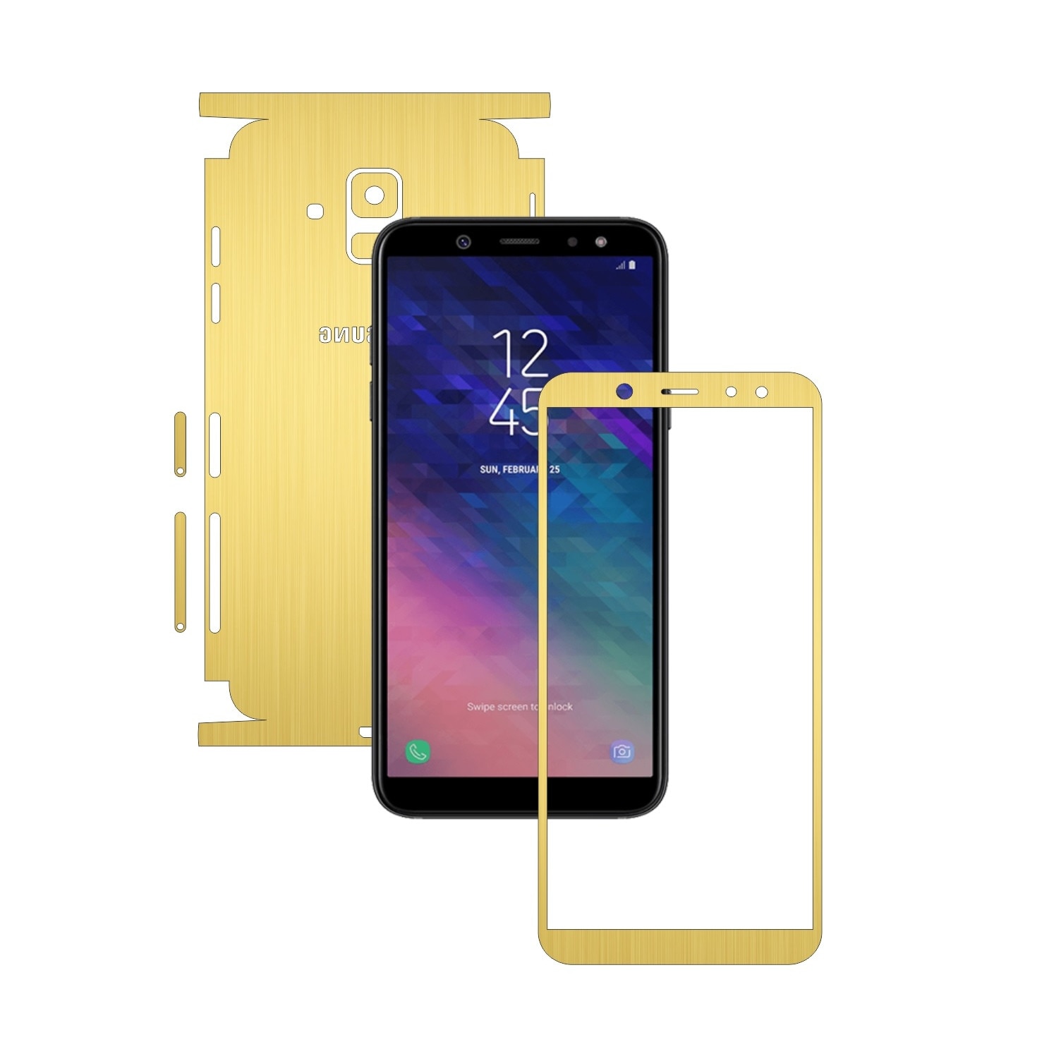Folie Protectie Carbon Skinz pentru Samsung Galaxy A6 (2018) - Brushed Auriu 360 Cut, Skin Adeziv Full Body Cover pentru Rama Ecran, Carcasa Spate si Laterale
