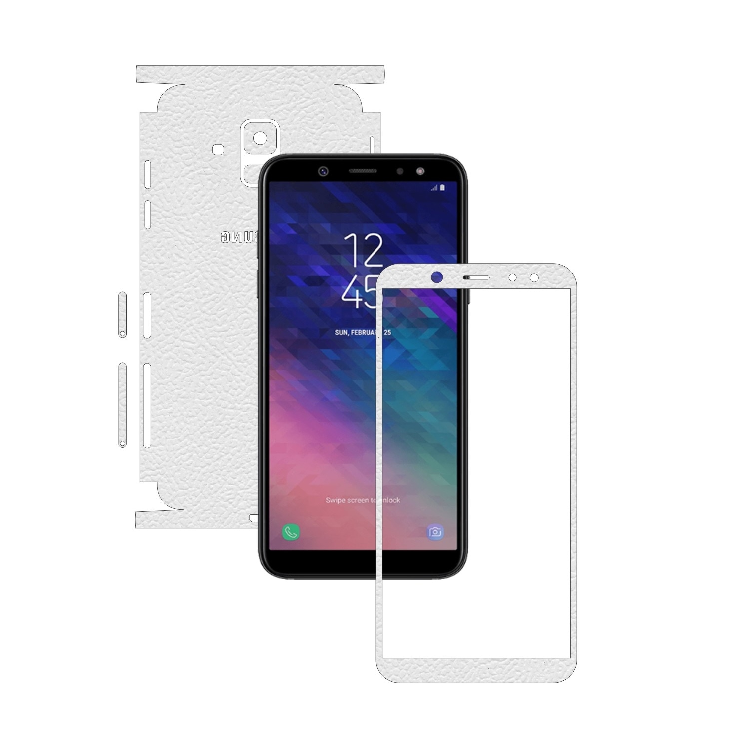Folie Protectie Carbon Skinz pentru Samsung Galaxy A6 (2018) - Piele Alba 360 Cut, Skin Adeziv Full Body Cover pentru Rama Ecran, Carcasa Spate si Laterale