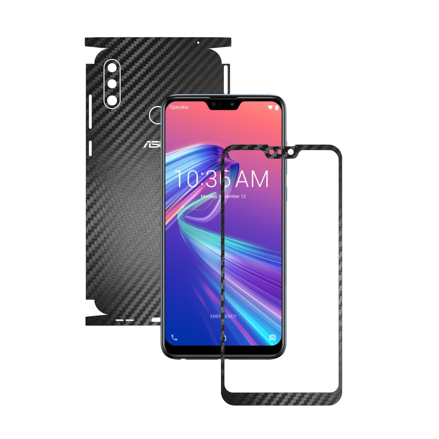 Folie Protectie Carbon Skinz pentru Asus Zenfone Max Pro (M2) - Carbon Negru 360 Cut, Skin Adeziv Full Body Cover pentru Rama Ecran, Carcasa Spate si Laterale