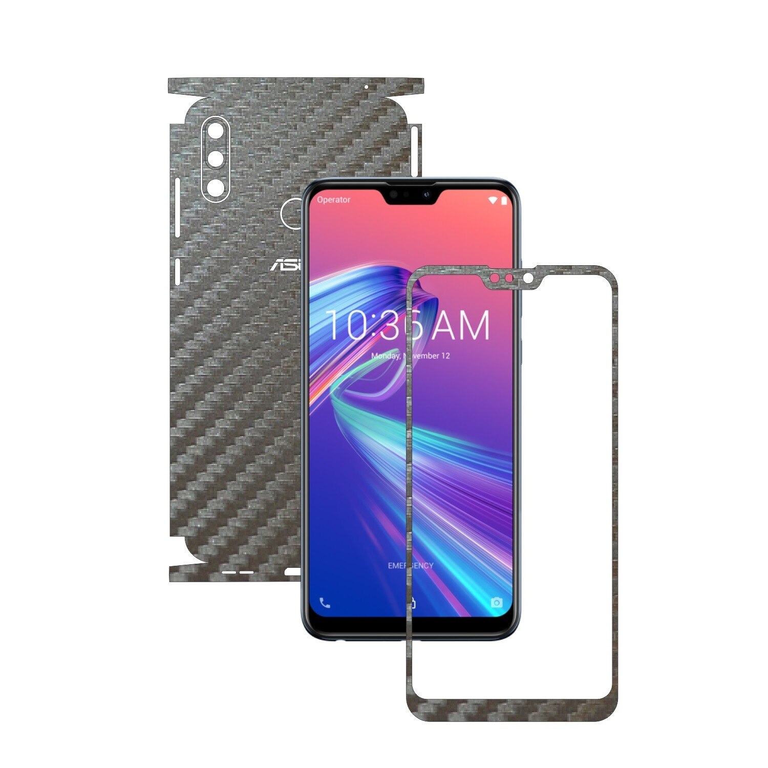 Folie Protectie Carbon Skinz pentru Asus Zenfone Max Pro (M2) - Carbon Gri Argintiu 360 Cut, Skin Adeziv Full Body Cover pentru Rama Ecran, Carcasa Spate si Laterale