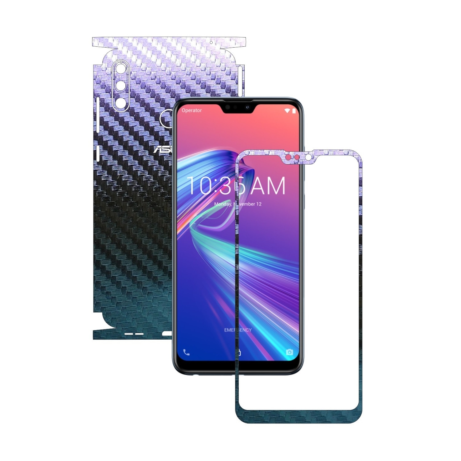Folie Protectie Carbon Skinz pentru Asus Zenfone Max Pro (M2) - Carbon Cameleon 360 Cut, Skin Adeziv Full Body Cover pentru Rama Ecran, Carcasa Spate si Laterale