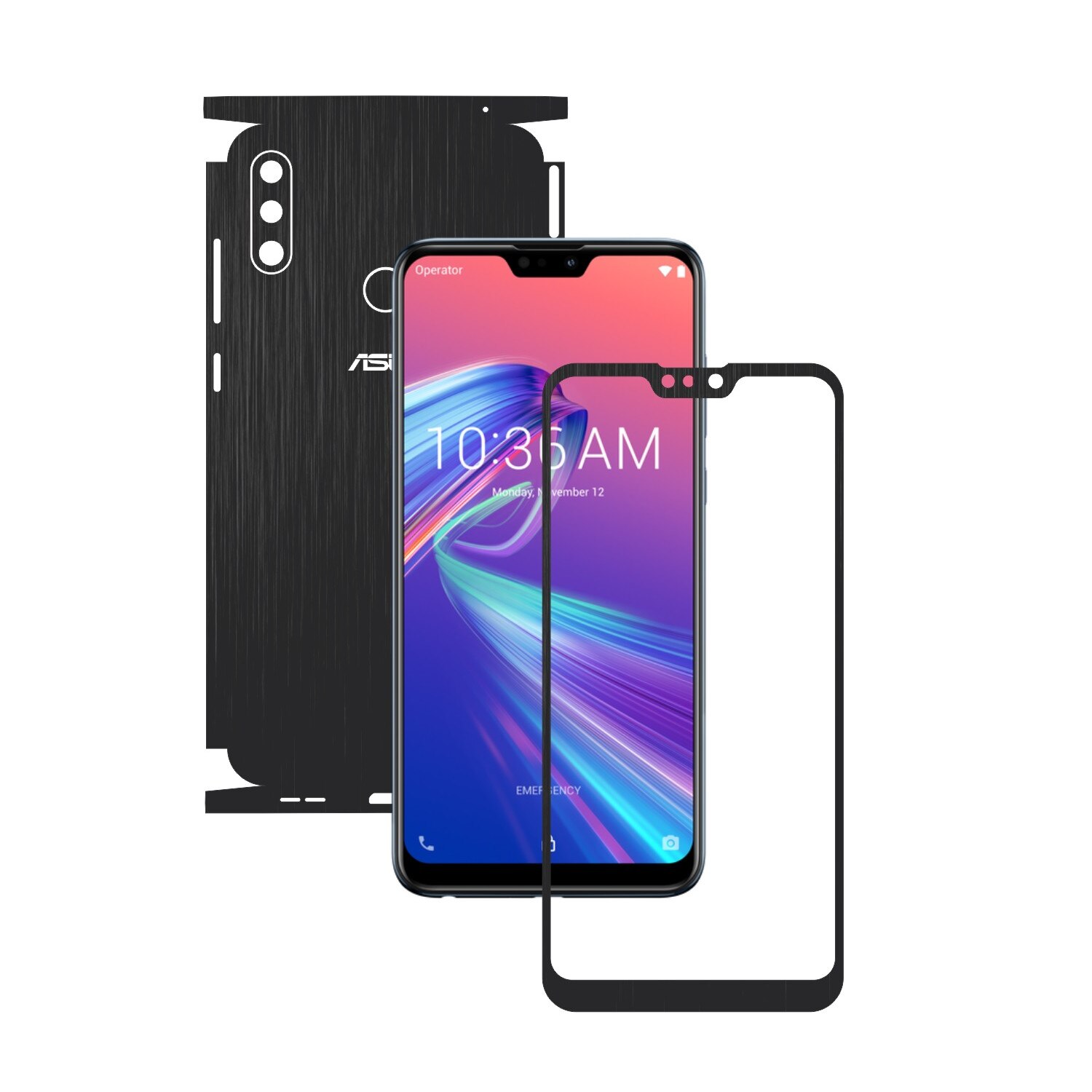 Folie Protectie Carbon Skinz pentru Asus Zenfone Max Pro (M2) - Brushed Negru 360 Cut, Skin Adeziv Full Body Cover pentru Rama Ecran, Carcasa Spate si Laterale