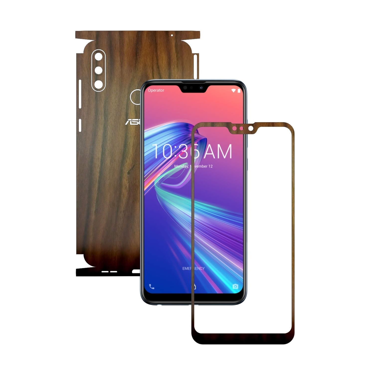 Folie Protectie Carbon Skinz pentru Asus Zenfone Max Pro (M2) - Lemn Nuc 360 Cut, Skin Adeziv Full Body Cover pentru Rama Ecran, Carcasa Spate si Laterale