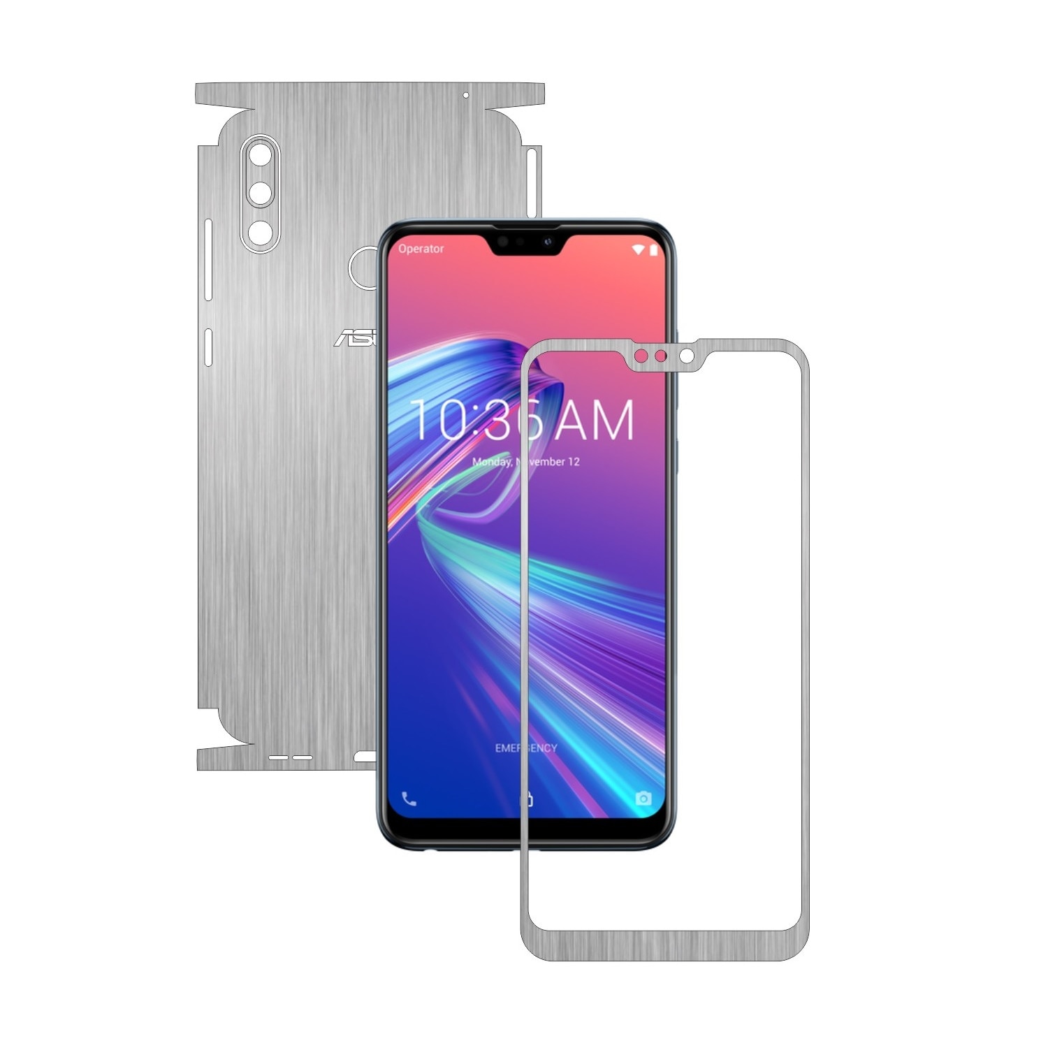 Folie Protectie Carbon Skinz pentru Asus Zenfone Max Pro (M2) - Brushed Argintiu 360 Cut, Skin Adeziv Full Body Cover pentru Rama Ecran, Carcasa Spate si Laterale