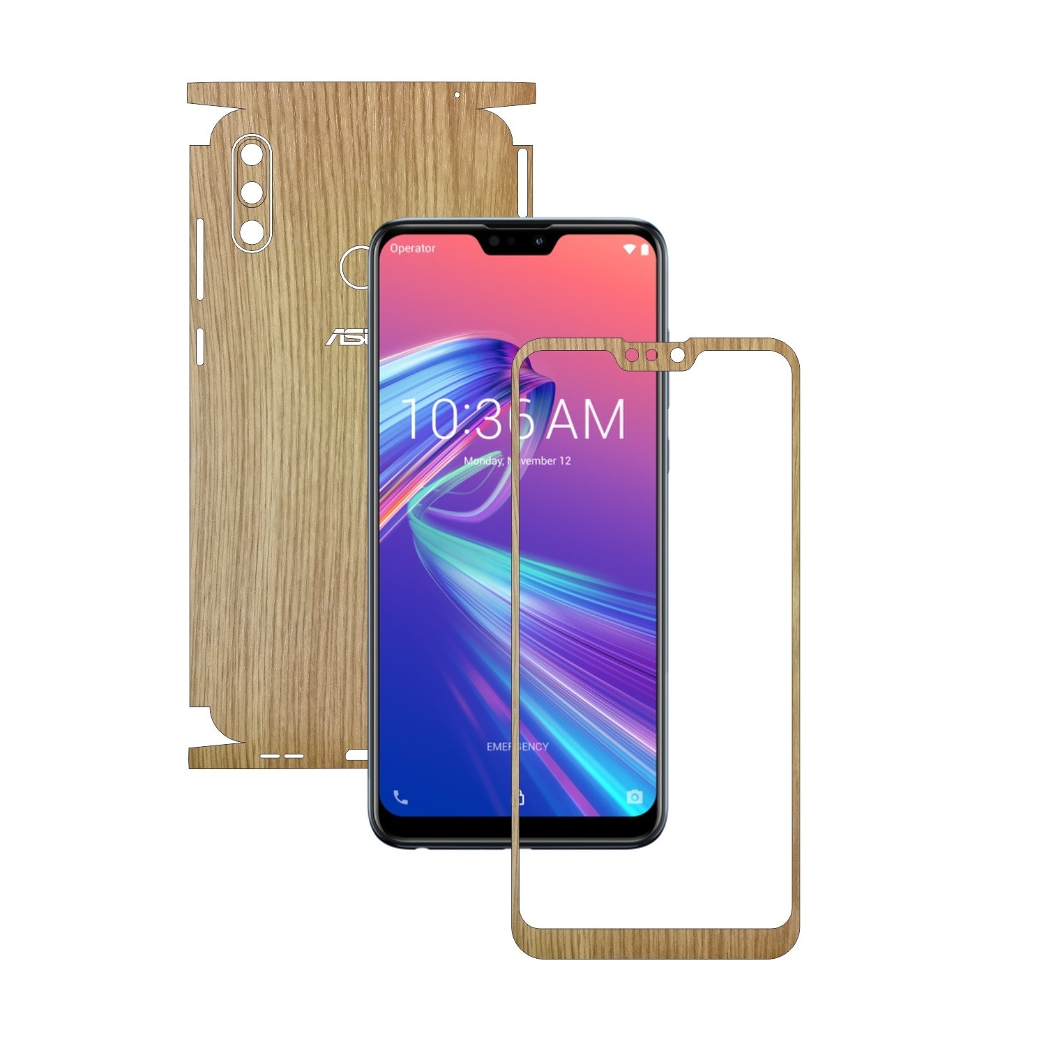 Folie Protectie Carbon Skinz pentru Asus Zenfone Max Pro (M2) - Lemn Stejar 360 Cut, Skin Adeziv Full Body Cover pentru Rama Ecran, Carcasa Spate si Laterale